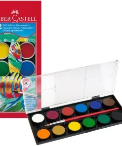 12 Faber-Castell School Watercolour Paint Pan Pack -Play-Doh shop 62 125011 4 83435.1640053535